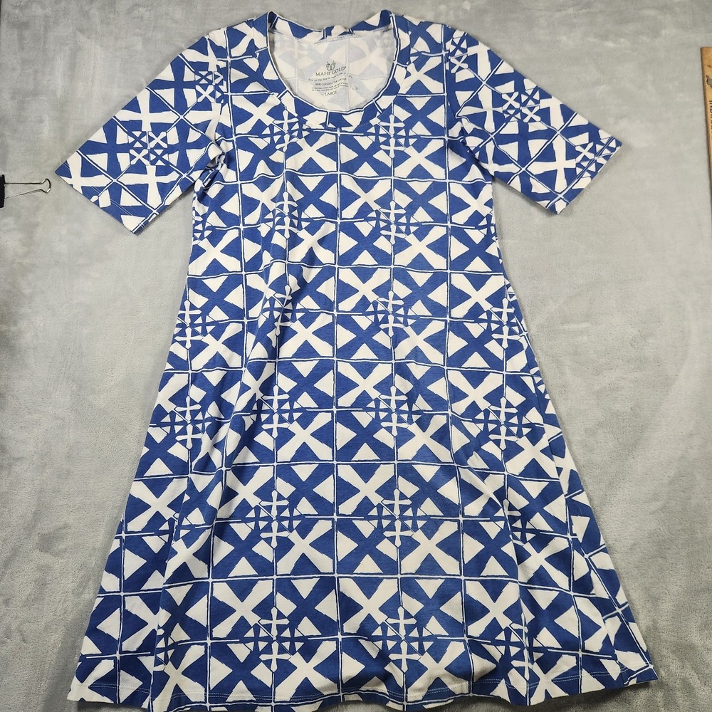 Mahi Gold Annie Dress‎ Boating Beauty Sailor Blue Size Large Resortwear Beach